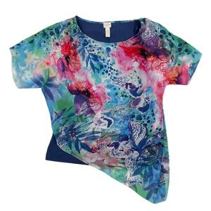 CHICO'S Chiffon Layered Asymmetrical Tank Blouse Sz M (1) 100% Polyester Paisley